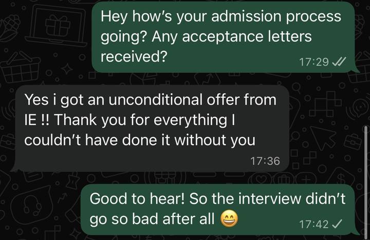Student message: unconditional offer from IE University