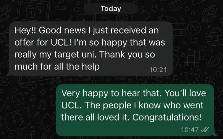 Student message: offer received from UCL